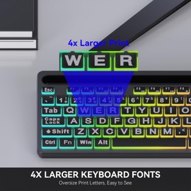 MARVO Large Print Backlit Keyboard, WK712 Wired Computer Keyboards with 7 Colors & 11 Modes Backlight, Tablet Phone Holder and Quiet Light Up Keys, Full-Size Gaming Keyboard for Windows, Mac
