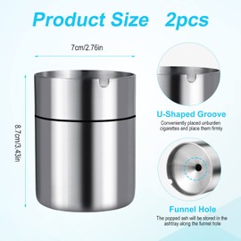 SAVITA 2pcs Ashtray Windproof Outdoor, Car Ashtray with Lid Stainless Steel Ashtrays Car Ashtray Automatically Extinguisher for Car or Travel Home Office Outdoor Use(Small Size)