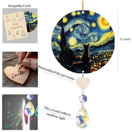 Black Cat Starry Night Van Gogh Stained Glass Suncatcher with Crystal Ornament Rainbow Maker for Window, Pet Memorial Gifts for Loss of Cat, Pet Sympathy Gift for Pet Owner