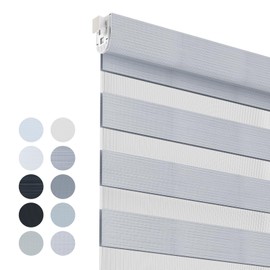 Astomi Smart Motorized Zebra Blinds - No Drill Cordless, Dual Layer Day & Night Shades with Alexa Google Home Siri Voice Ctrl, Custom W 22"-55" H 21"-72", Light Filter Privacy for Bedroom(Light Grey)