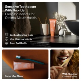 Before | Sensitive Anti-Cavity Toothpaste | Vegan, Reduces Plaque for Gum Health, Balanced Foaming, Low Abrasion, Long Lasting Minty Fresh Breath, Plant-Based Sugarcane Tube, Made in The USA — 3.5oz