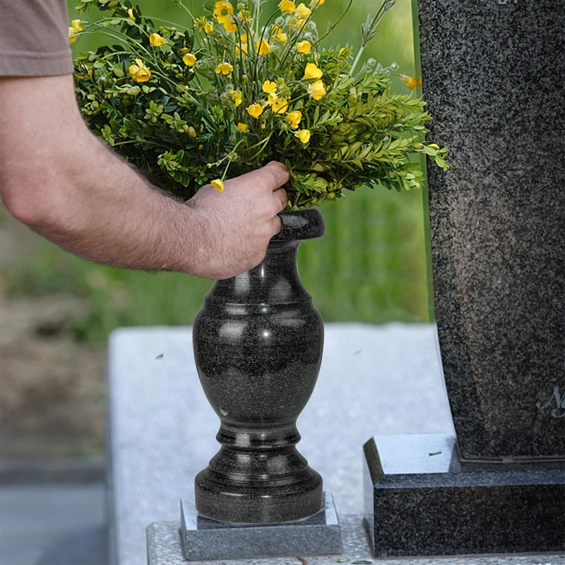 Cemetery Memorial Vase, Natural Granite Stone Flower Vases with Draining