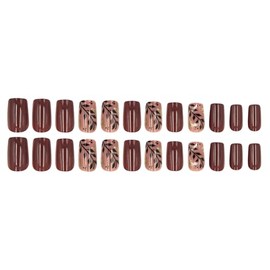 Advanced purple gradient style,Short almond-shaped nails,12 sizes - 24 nail kit with jelly glue + rubbing strips (Leopard Brown,Silver shimmer)