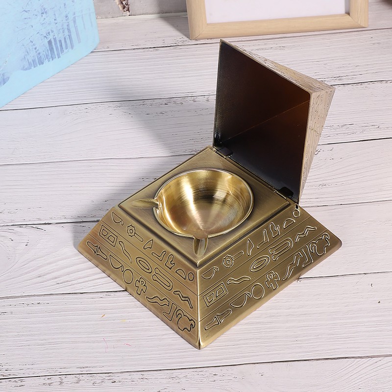 Metal Ashtray with Cover Retro Office Ornaments Smoking Gifts Egyptian