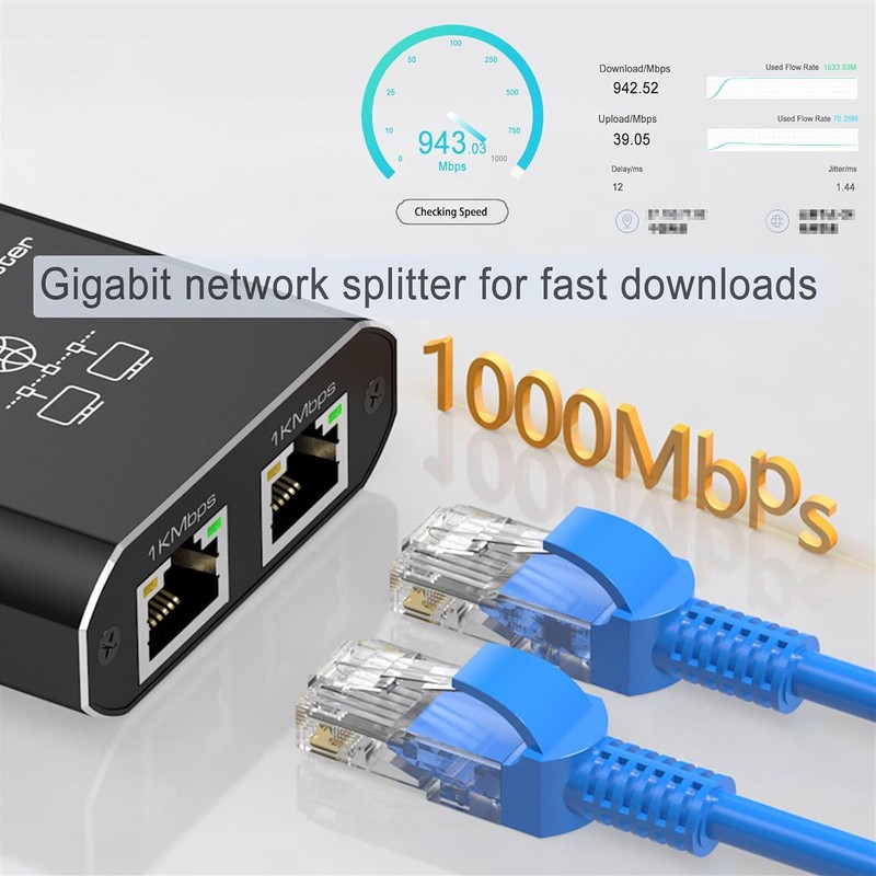 Ethernet Splitter RJ45 1 In 2 Out Gigabit Internet Splitter