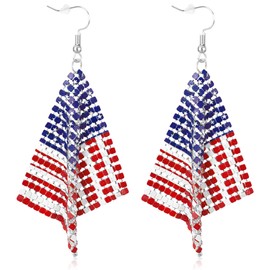Fullive Patriotic Earrings, Hypoallergenic American Flag Earrings, Hook 4th of July Dangle Stud Memorial Day Accessories