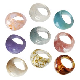 Healeved 9Pcs Resin Rings Stylish Finger Decor for Women Chic Ring Collection Versatile Fashion Jewelry for Parties and Everyday Wear