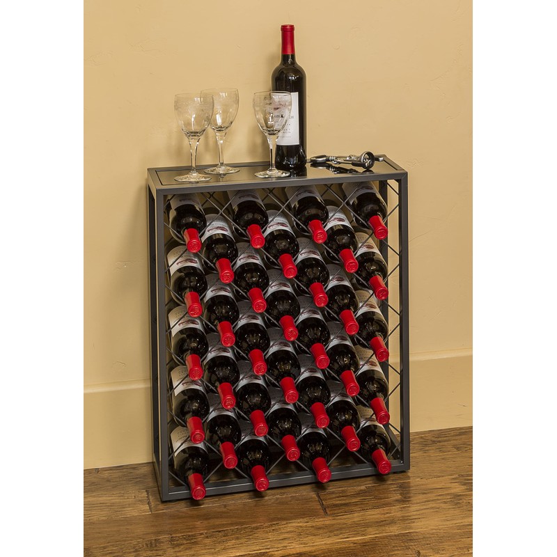 Mango Steam 32 Bottle Wine Rack with Black Glass Top
