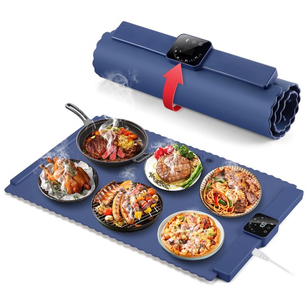 Electric Warming Tray, Portable Food Warming Mat with 5 Temp-Settings