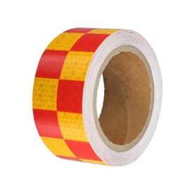 X AUTOHAUX 5cmx10m Yellow and Red Car Checkered Reflective Stickers Reflective Tape Safety Warning Reflective Protector