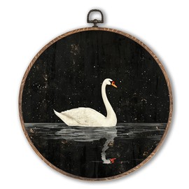 Hxlac Vintage Swan Round Wall Art Framed, Vintage White Swan Round Wall Art, Retro Elegant Animal Hanging Canvas Prints Wall Sculptures for Farmhouse Home Living Room Bedroom Decor, 10x10 Inch