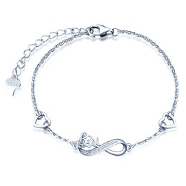 INFINIONLY Women's Necklace Bracelets Earrings 925 Silver Jewellery Sets, Infinity Symbol Necklace Bracelet Earrings, Pendant Bracelets Earrings Inlaid Rose Bouquet, Inlaid Zirconia, Silver, Sterling