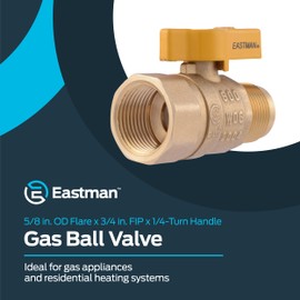 Eastman Straight Gas Brass Ball Valve, 3/4 in FIP x 15/16 in OD Flare Female, 1/4-Turn Handle, 60005B