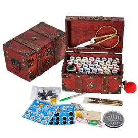 MKNZOME Wooden Sewing Kit - Premium Sewing Suit Box with Complete Sewing Accessories for Repairing Clothes, DIY Hobby Household Sewing Tools for Grandma Mother Girls Beginners, Portable for Travel and