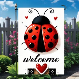 BlissYard Welcome Spring Garden Flag 12x18 Inch Double-Sided Beetle Backdrop Photography Background Small Flag for Yard Lawn Porch Everyday Outdoor Indoor Decoration Holiday Garden Flags for All Seasons
