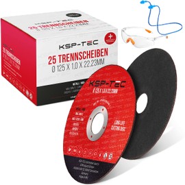 KSP-Tec® │25 Cutting Discs 125 x 1.0 mm [With Protective Glasses and Hearing Protection]│Flex Discs for Angle Grinder and Flex 125 mm