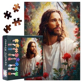 Jesus Puzzles 1000 Pieces, Jesus Christ Holy Cross Puzzle Adults, Flowers 1000 Pieces Puzzles for Adults, Puzzle Impossible Skill Game for the Whole Family 70 x 50 cm
