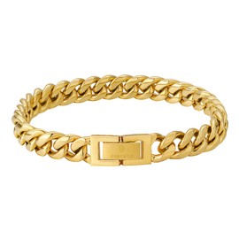 KRKC&CO Pulsera Hombre, Esclava de Oro para Hombres, Brazalete Hombre de Acero Inoxidable, Cubana Miami Hip Hop, Pulsera de Oro 18k/Plata de 8/10/12mm, Regalo para Hombre y Mujeres (Oro-8mm, 18.00)