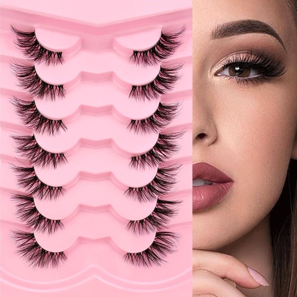 7P-CZ-35 Clear Band Half Eyelashes, Cat Eye, 15 mm Short