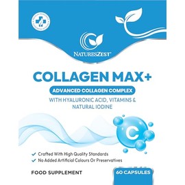 Natures Zest Collagen MAX+ with Hyaluronic Acid & Seaweed (Natural Iodine), Marine Collagen Capsules for Skin, Hair & Nails, Vitamins C, E, Biotin, No Additives, 60 Capsules