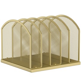 5-Section Vertical Desktop Organizer, 5-Section Mesh File Folder Stand Sorter for Office Home Classroom Organization (Gold, pack1)