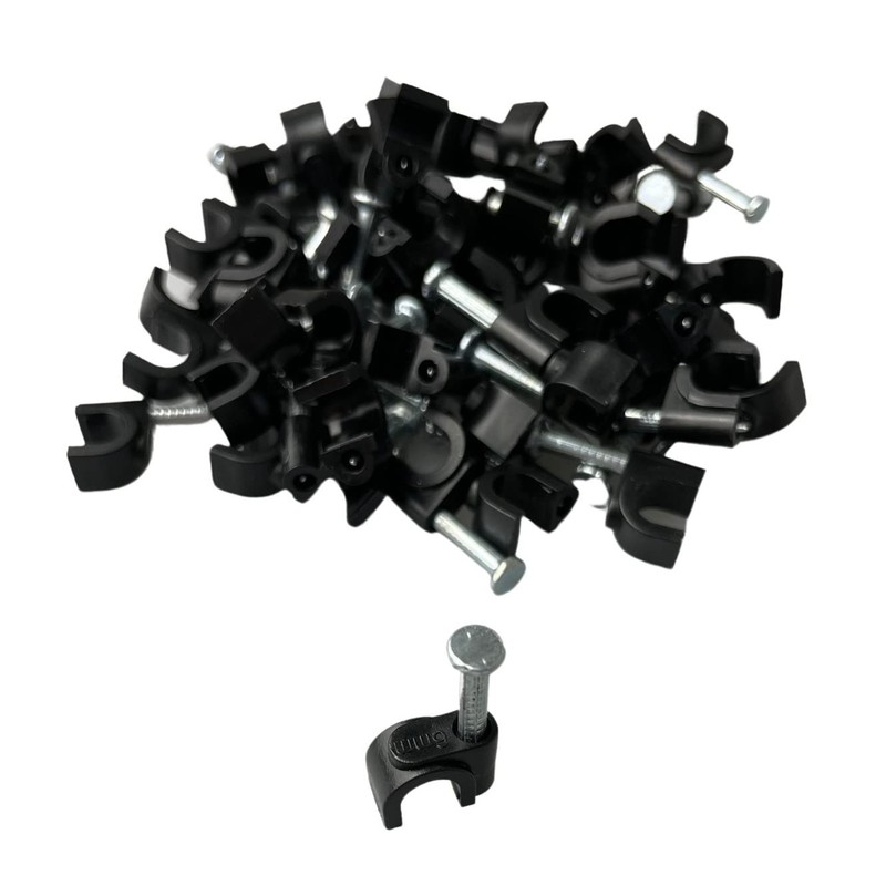 100 x 6mm Black Round Cable Clips with Nail Fixings