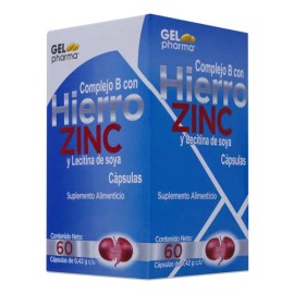 Gelpharma Complejo B Hierro, Zinc Y Lecitina De Soya, 60 Capsulas, Gel Sabor Sin Sabor
