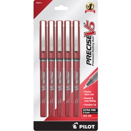 Pilot Precise V5 Stick Rolling Ball Pens, Extra Fine Point, 5-Pack, Red Ink -26012
