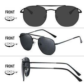 LOJUDI Sunglasses Men Women Polarised Polygon Metal Frame Retro Square Aviator Glasses Black Sunglasses Men Women UV400 Protection Glasses, black/black