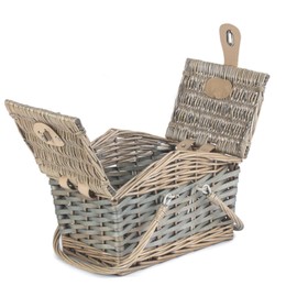 Red Hamper Poplar Antique Wash Swing Handle Picnic Basket, Brown