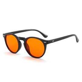 Long Keeper Blue Light Filter Glasses Orange Lenses Round Blue Light Blocking Computer Glasses PC Gaming Glasses Anti Blue Light Glasses for Men Women (Black)