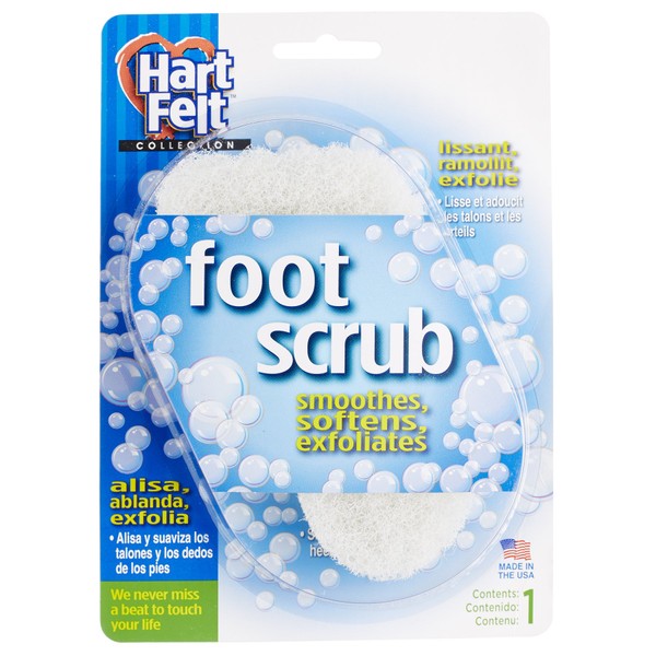HartFelt Foot Scrub Sponge Exfoliator, Callus and Dead Skin Remover for Heel, Toes, and Foot, 1 Count, White