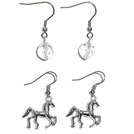 Charm Dangle Earrings, Surgical Stainless Steel French wire Women's beaded earrings in Gift Box. (Horse)