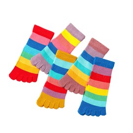 Generisch Children's Cotton Toe Socks, Five Finger Socks Rainbow Striped Socks for Girls Boys 2-10 Years, 5 Pairs, multicoloured