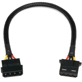 CRJ 4-Pin Peripheral Molex Extension Cable - 12-inch (30cm), Black Sleeved - Extend 4-Pin Peripheral Molex Power for Computer ATX Power Supplies