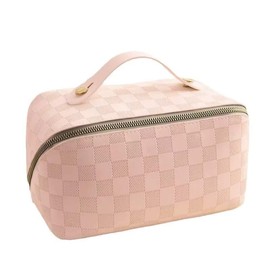 Large Capacity Makeup Bag, Leather Cosmetic Bag for Travel, Multifunctional Travel Makeup Bag, Waterproof Toiletry Bag Women Cosmetic Organizer Storage Bag for Cosmetics Toiletries (Pink)