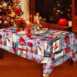 Christmas Table Cloth, Christmas Table Decorations Christmas Tablecloth Table Cover 150 x 180 cm Xmas Table Cloth Rectangular Grey, Large Christmas Tablecloths and Runner for Dinner Table Decorations