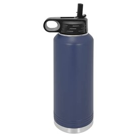 Polar Camel 40 oz Stainless Steel Water Bottle with Flip Top Lid and Straw (Navy Blue)