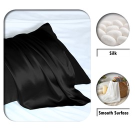 Mulberry Silk Pillowcase for Hair and Skin Pillow Case with Hidden Zipper Soft Breathable Smooth Cooling Silk Pillow Covers for Sleeping (Black, King（20"X 36"）)