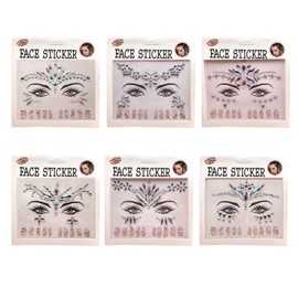 Hinapan 6 Designs Glitzer-Gesichtssteine, Gesicht Edelsteine Glitzer, Strass-Aufkleber und Nagelaufkleber, Selbstklebende Edelsteine, Für Party, Rave und temporäre Tattoos (Weiß)