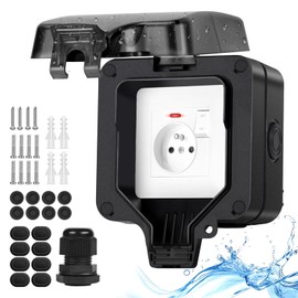 Upgrade Deep Outdoor Socket, Waterproof IP66, Surface-Mounted Socket with Switch Lamp, Garden Socket, Electric Outdoor Power, Lockable, Wall Socket, Single Housing, Black