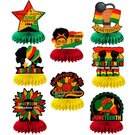 Fuyoooo 8 Pcs Happy Juneteenth Centerpieces Table Honeycomb Centerpieces Independence Day Freedom Day Party Decorations Juneteenth Party Decoration for Black History Party Decorations