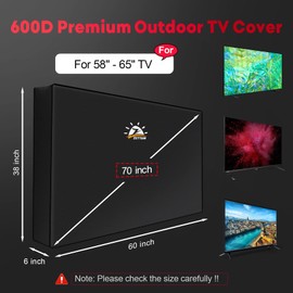 Zettum TV Cover for 60-65 Inch TV, TV Screen Protector Cover Outdoor 600D Oxford PU Coating Heavy Duty & Waterproof Screen Protector for TVs (Black)