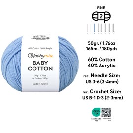 HobbyMia Baby Cotton Yarn for Crocheting - 50g / 180yds - (2) Fine, Sport Weight Yarn - Soft Amigurumi Yarn for Crochet Thread - 60% Cotton & 40% Acrylic (Light Blue, 2 Balls)