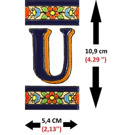 House letters 4 inch. Handpainted house letter tiles for signs, addresses and names. Address numbers for houses. House address numbers and letters. Design FLORES MEDIANO 4,29" x 2,13" (LETTER U)