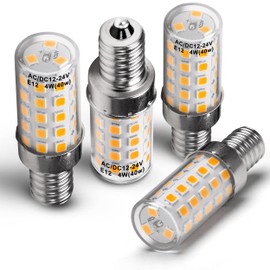 Hylroe 12V E12 LED Candelabra Bulb 40Watt Equivalent Warm White 2700K 4W 450Lm Low Voltage AC12-24V/DC10-30V for RV Camper Marine Boat Cabin Patio Landscape Lighting Solar Battery,Non-dimmable,4Pack