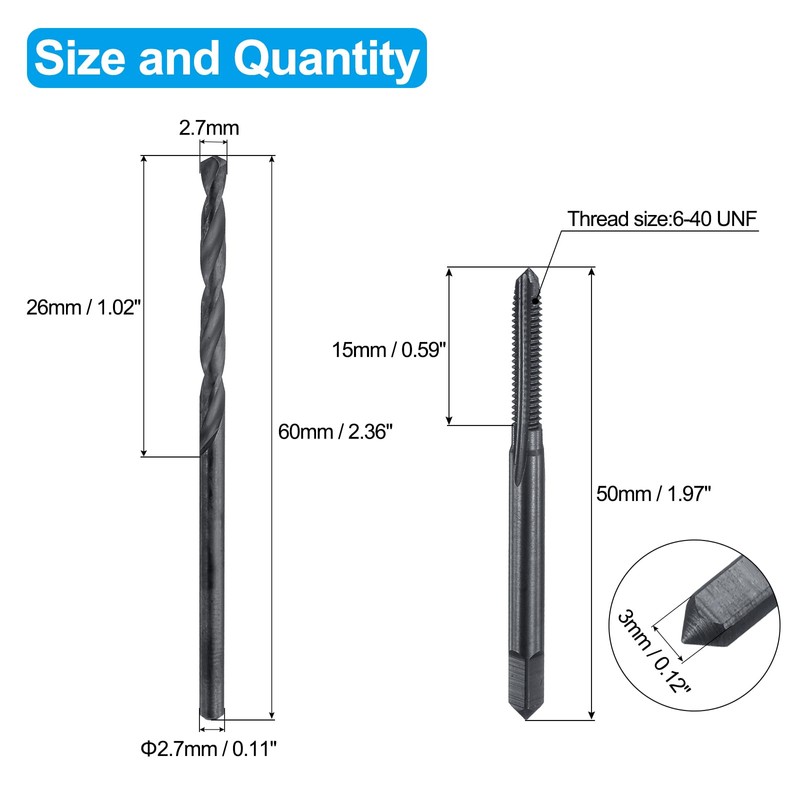 sourcing map Tap and Drill Bit Set, 1pcs 6-40 UNF