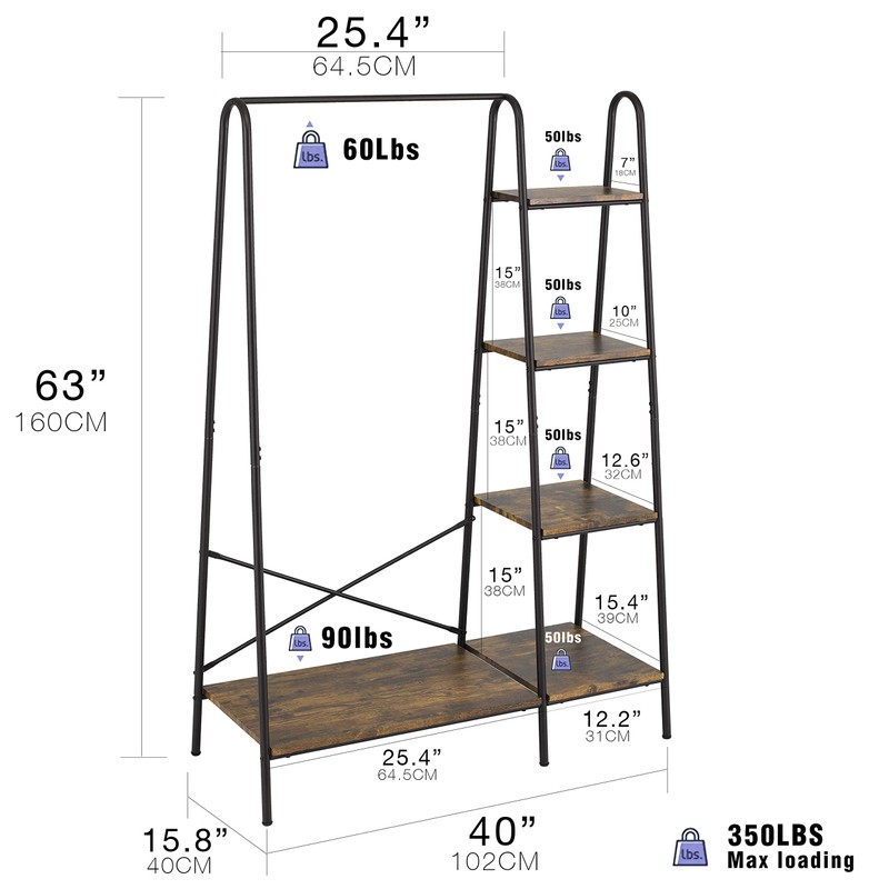 Finnhomy Rustic Clothes Rack, Clothing Rack for Hanging Clothes Heavy