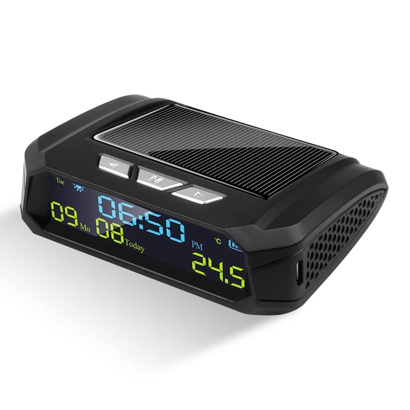 BGFAVCV Car Solar Digital Clock with LCD Time Date In-Car
