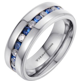 BESTTOHAVE Mens Titanium Ring With Blue Sapphire CZ Classic Wedding Engagement Band Ring M